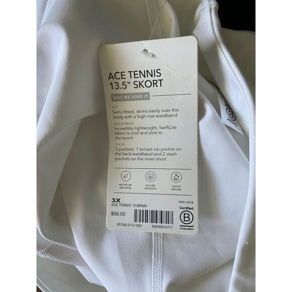 Athleta Ace High Rise 13.5" Tennis Skort 657545 White Skorts Women's Size 3X NWT - Picture 8 of 10